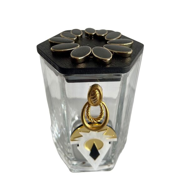 Art Deco Hexagon Jar Black Gold Upcycled Assemblage Art Storage Canister Jewel - Picture 1 of 10